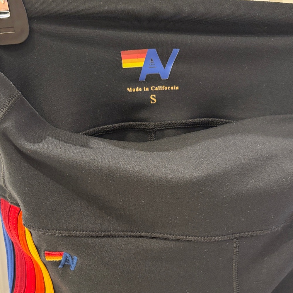 AV aviator Nation Black Leggings with Rainbow Stripes